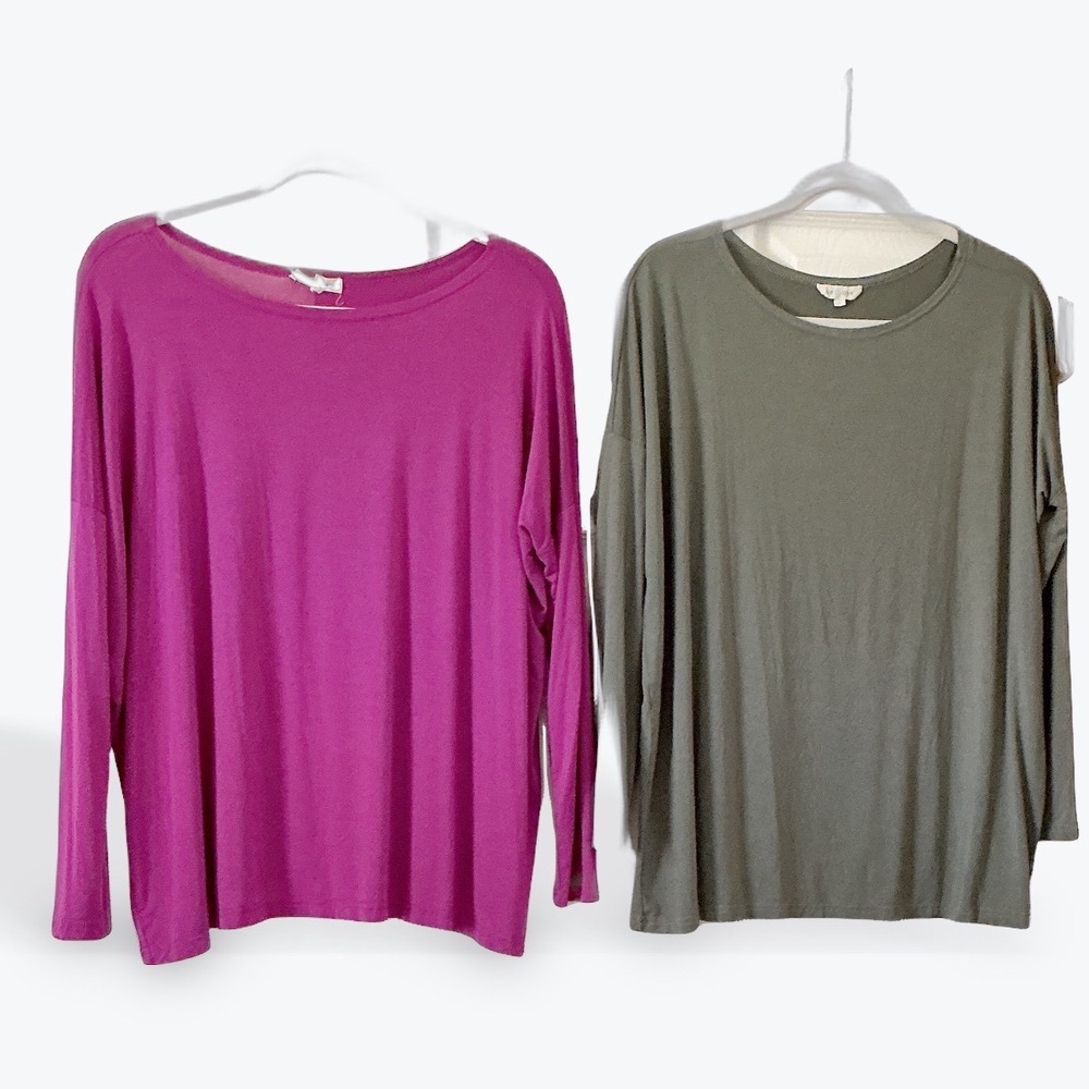 Vestique Women Bamboo Spandex Long Sleeve Top 2 Pack Magenta Olive Green S T1851